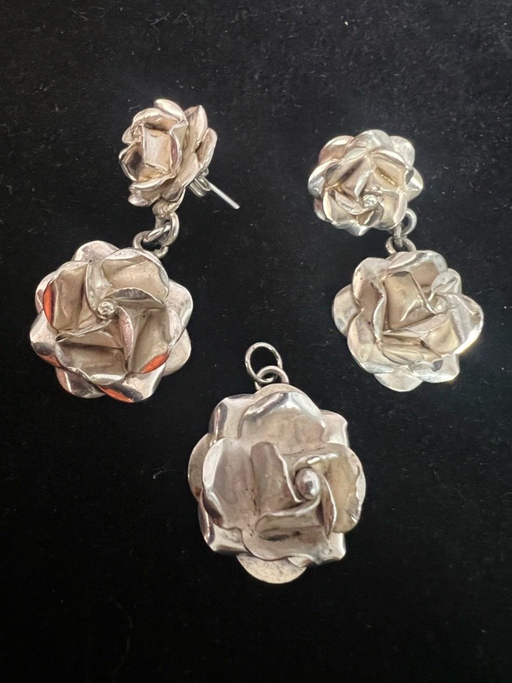 925 STERLING SILVER MEXICO FLOWER PENDANT AND EARRINGS SET